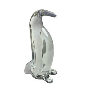 Hand-Blown Glass Penguin Figurine 3.5” Clear Art Glass Signed DCE